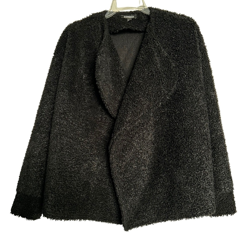 Express Womens Black Sherpa Cardigan‎ Small Open Front Cozy Jacket Fall Layer
